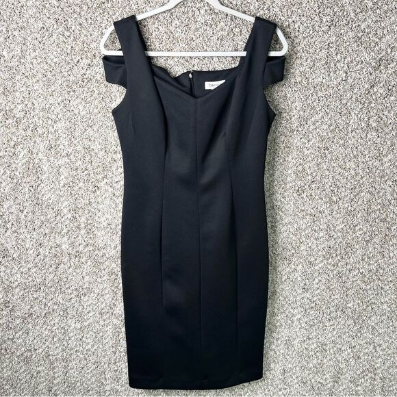 Calvin Klein Dress Women’s 8 Black Sleeveless Cold Shoulder V-Neck Sheath - Picture 1 of 6